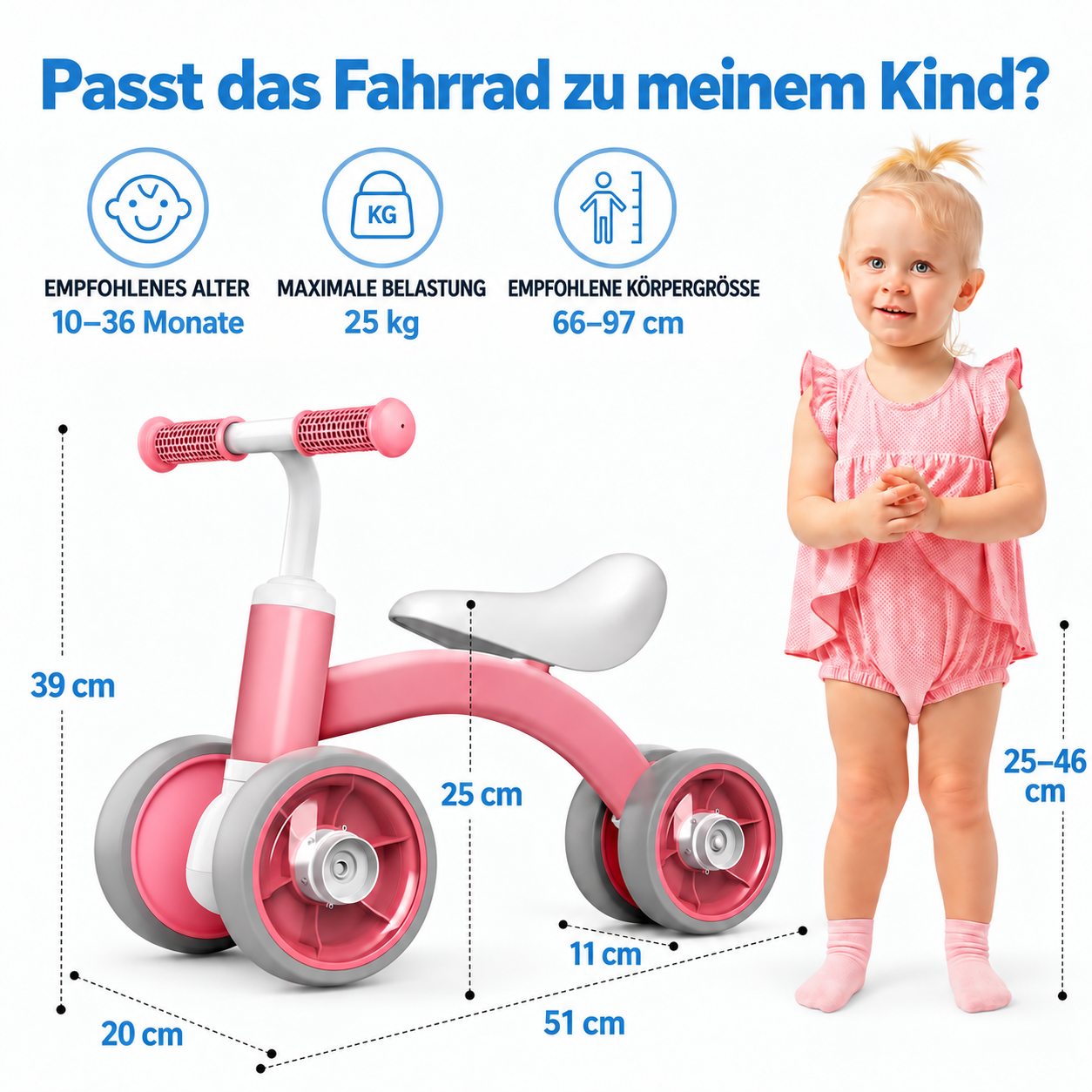 Laufrad für Kinder von 1 bis 3 Jahren – fördert Gleichgewicht, Beinkraft und Koordination