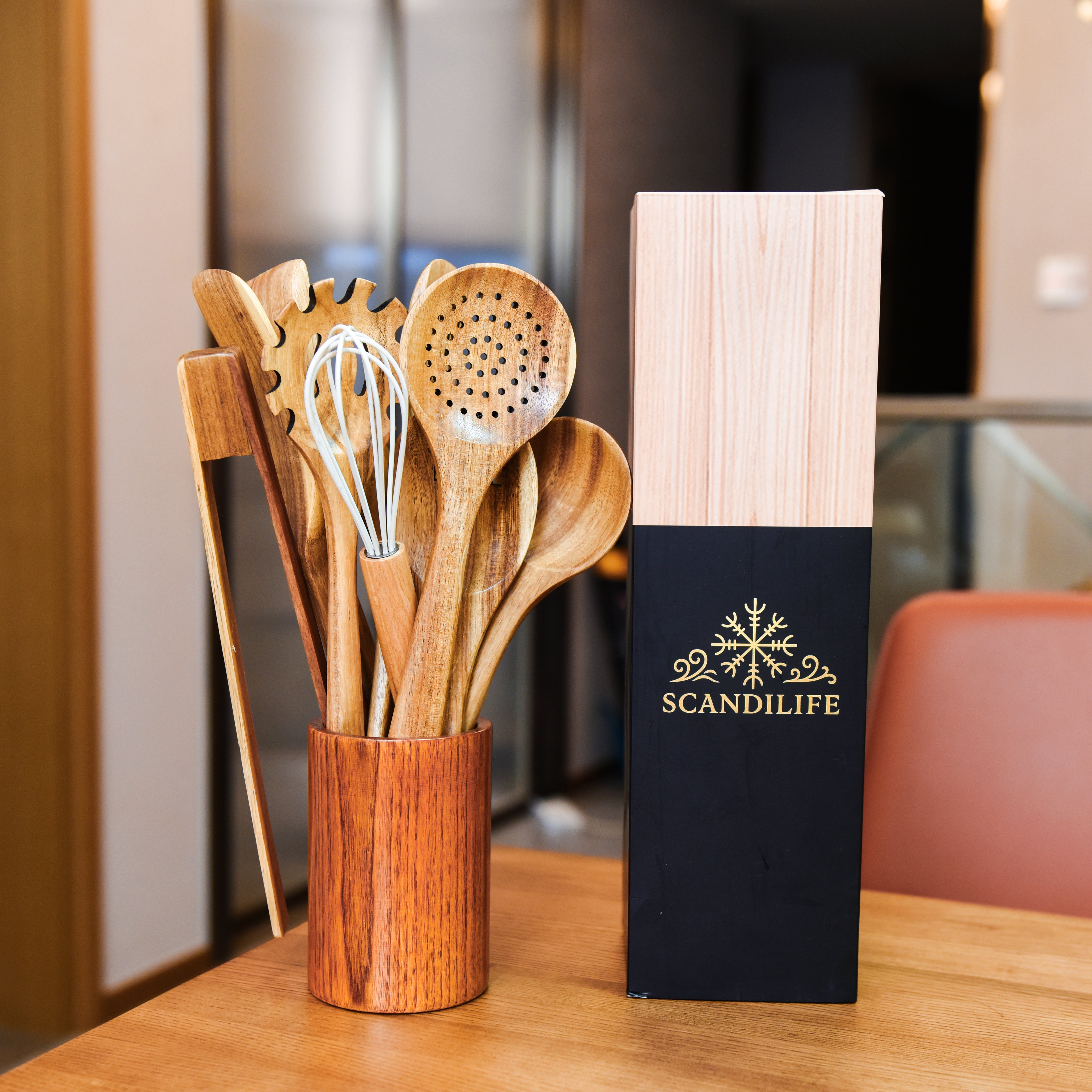 Premium-Holz-Küchenutensilien-Set aus 100 % natürlichem Holz, hitzebeständig und langlebig