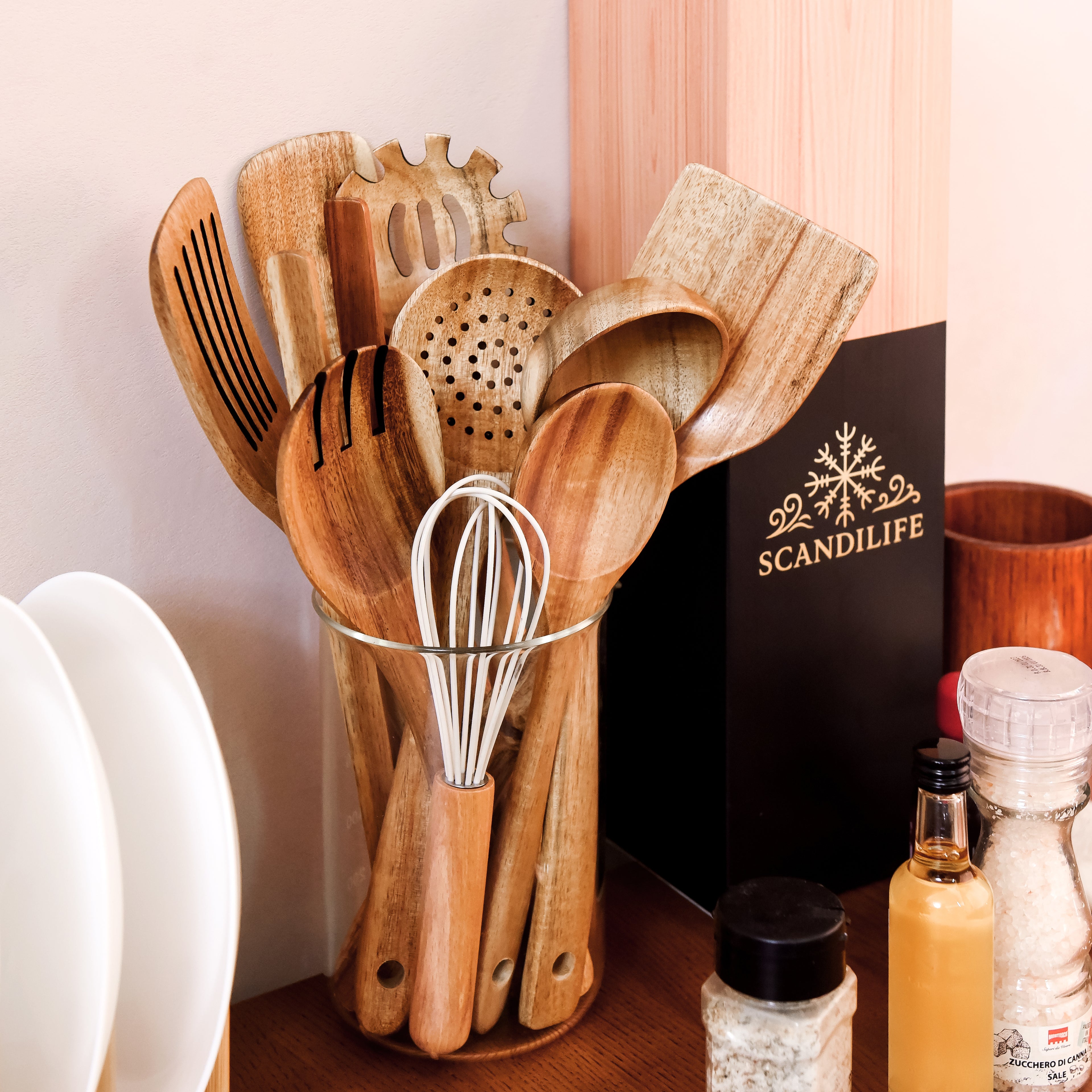 Premium-Holz-Küchenutensilien-Set aus 100 % natürlichem Holz, hitzebeständig und langlebig