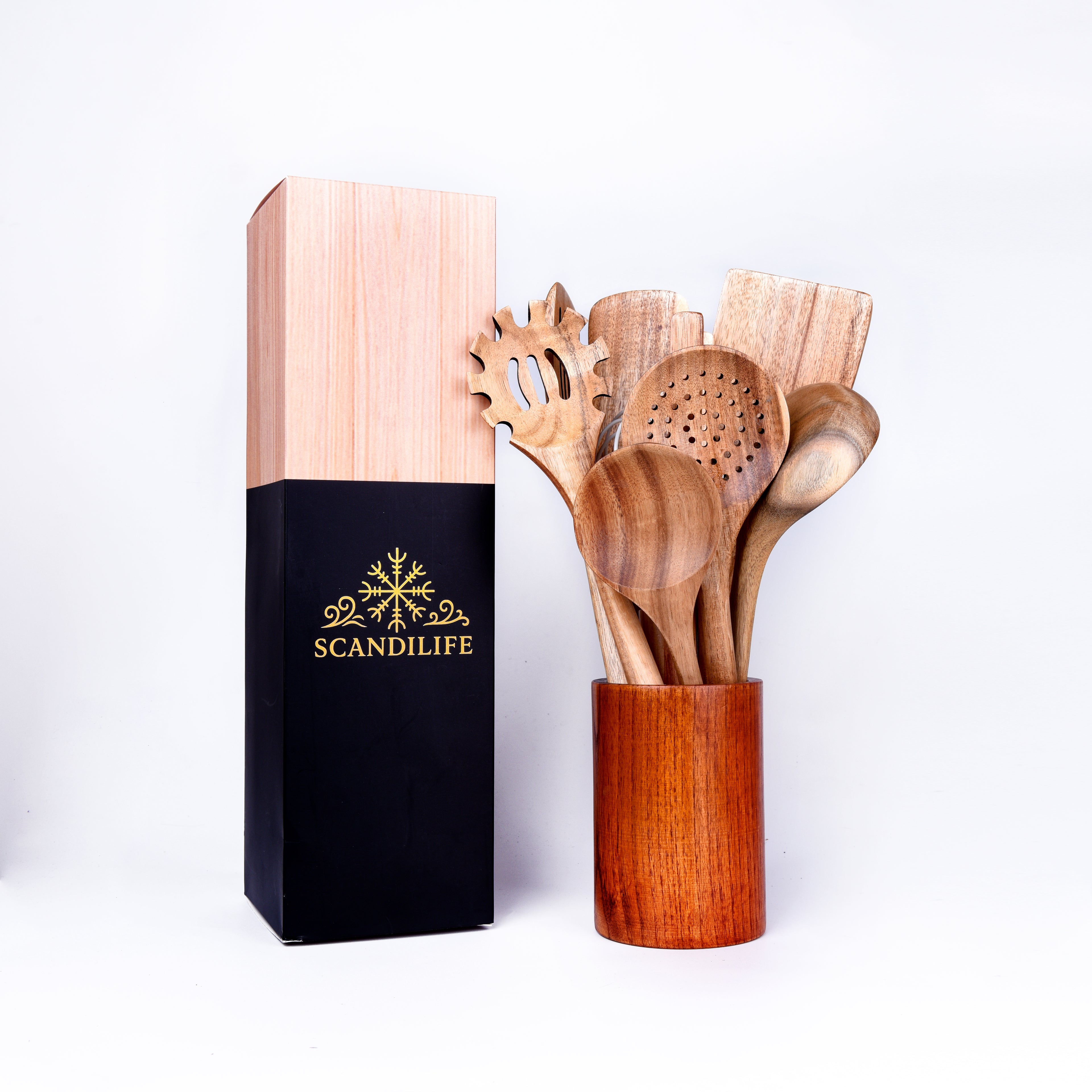 Premium-Holz-Küchenutensilien-Set aus 100 % natürlichem Holz, hitzebeständig und langlebig