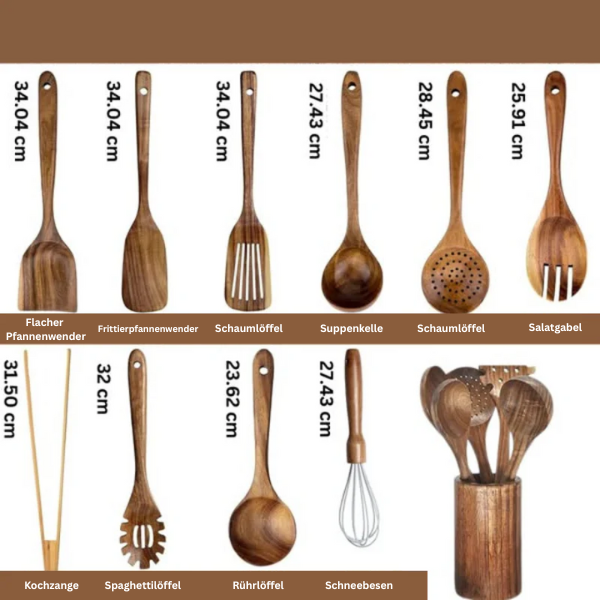 Premium-Holz-Küchenutensilien-Set aus 100 % natürlichem Holz, hitzebeständig und langlebig