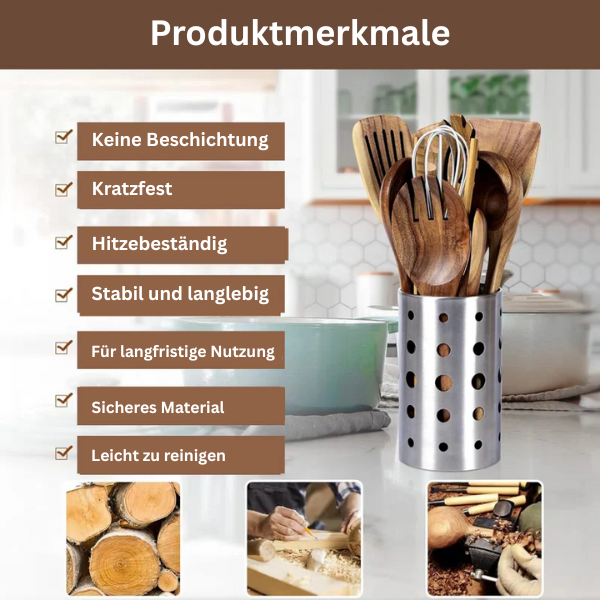 Premium-Holz-Küchenutensilien-Set aus 100 % natürlichem Holz, hitzebeständig und langlebig