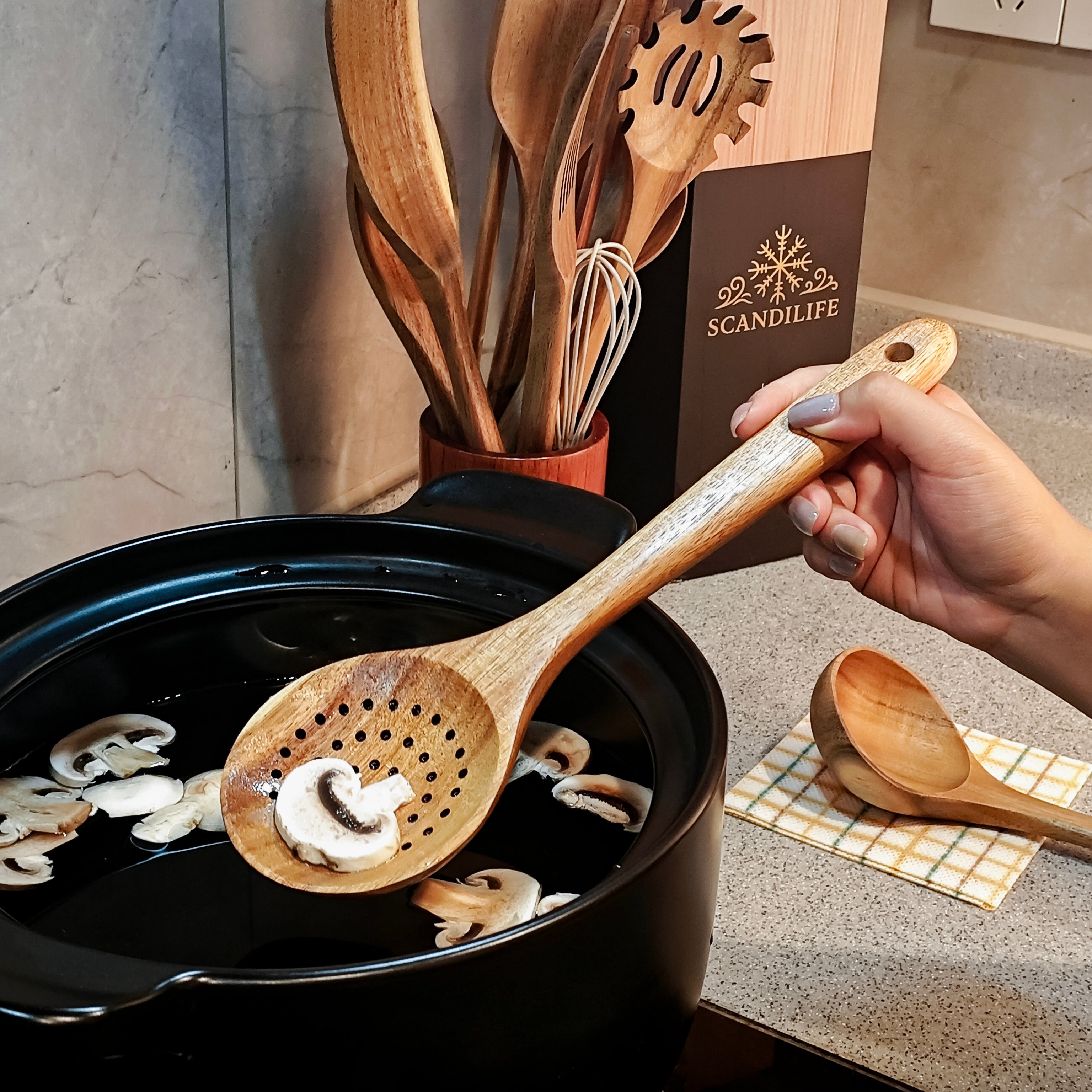 Premium-Holz-Küchenutensilien-Set aus 100 % natürlichem Holz, hitzebeständig und langlebig