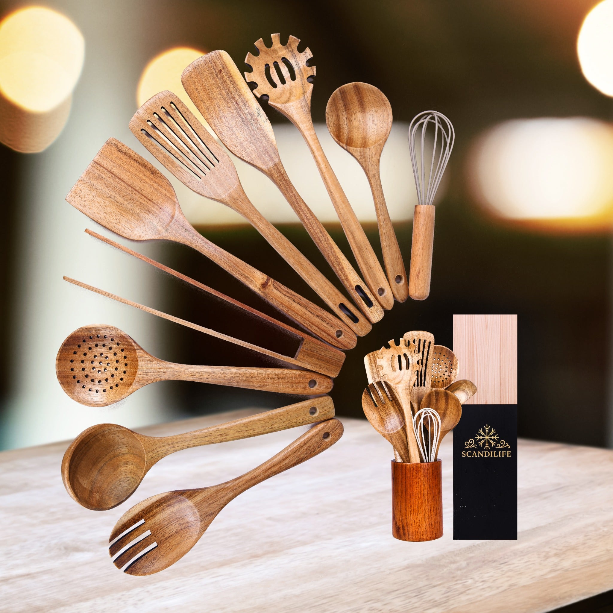 Premium-Holz-Küchenutensilien-Set aus 100 % natürlichem Holz, hitzebeständig und langlebig